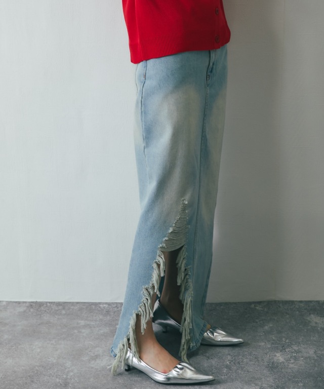 デニムダメージロングスカート 【商品番号：asS3033】