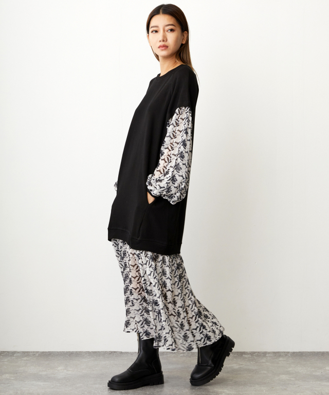 【美品♡人気完売品】エムズグレイシー　シフォンフラワードッキングワンピース　S 美品】 M'S GRACY シフォンフラワードッキングワンピース S