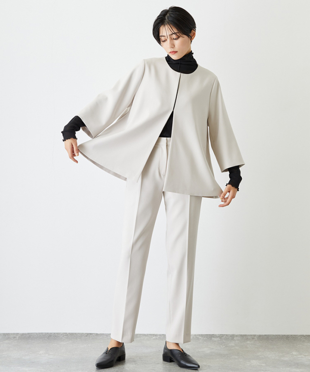 ノーカラージャケット＆テーパードパンツスーツセットアップ 【品番