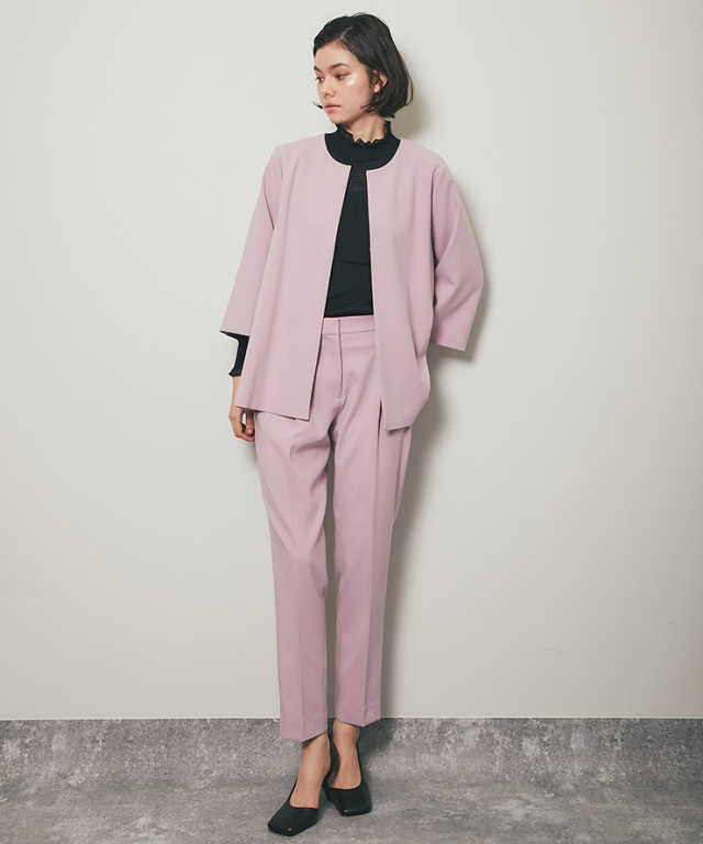 BEIGE ノーカラーパンツセットアップスーツCINDY 淡いピンク
