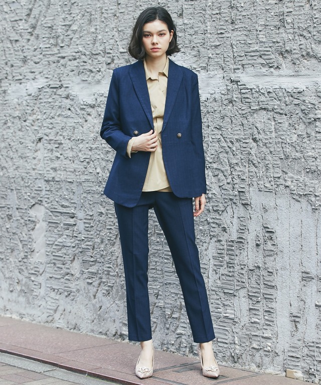 ダブルテーラードジャケット＆テーパードパンツスーツセット 【品番  