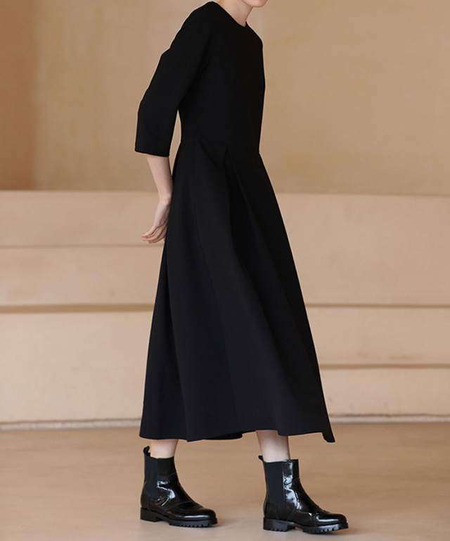 七分袖ロング丈シンプルフレアワンピース 【品番:so1-135】 SMILE ORCHID