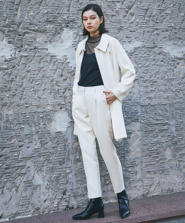 (ウォッシャブルタイプ/手洗い可能 ) 2WAY付け襟付きコクーンラインミドル丈ジャケット＆テーパードパンツセットアップスーツ 【品番:so1-201103】