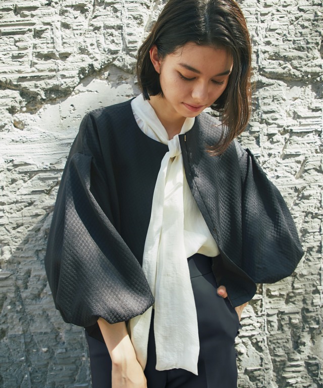 バルーン袖ショートジャケット＆セミワイドパンツ2点セット【品番:so1