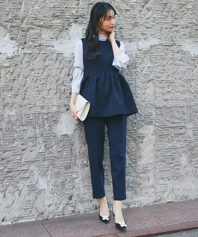 ペプラムベストパンツSET グレー BEAMS HEART｜ペプラムベスト * イージーパンツ セットアップ