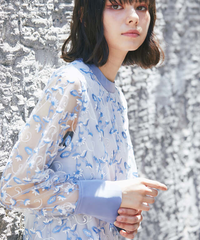 低身長高身長2サイズ展開オーガンジー刺繍ドレス 【品番:so1