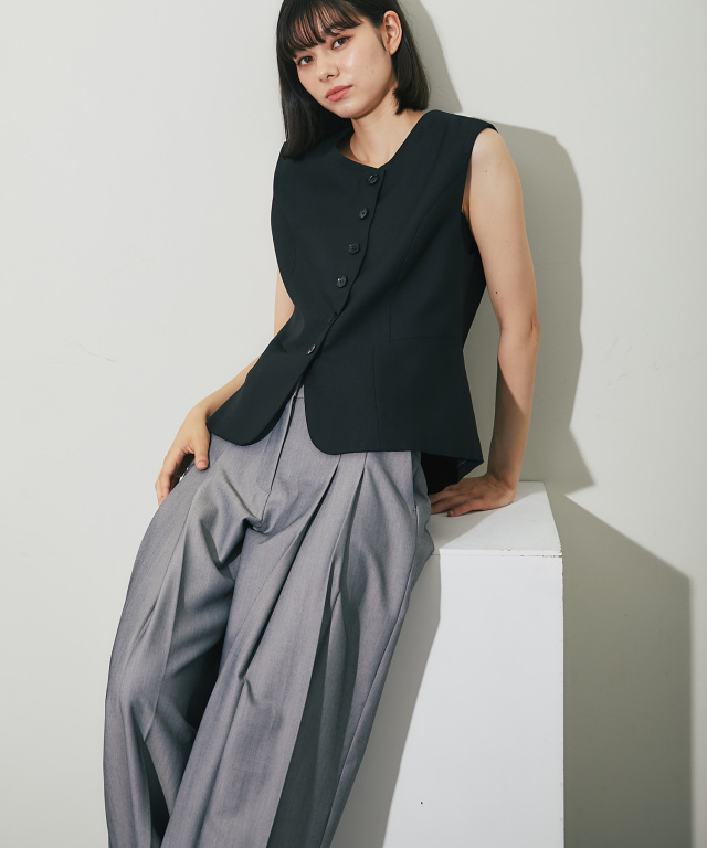 SHE TOKYO Fredグレー ワイドパンツ プリーツ入り The Dayz tokyo ワイドパンツ プリーツ グレー 裏地付き F