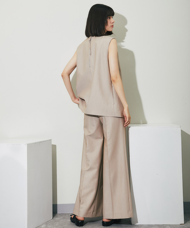 バックジップアシンメトリージレ＆プリーツワイドパンツセット 【品番