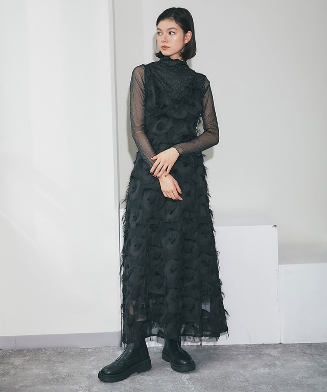 セルフカット半袖ハイウエストマキシワンピース 【品番:so1-335】