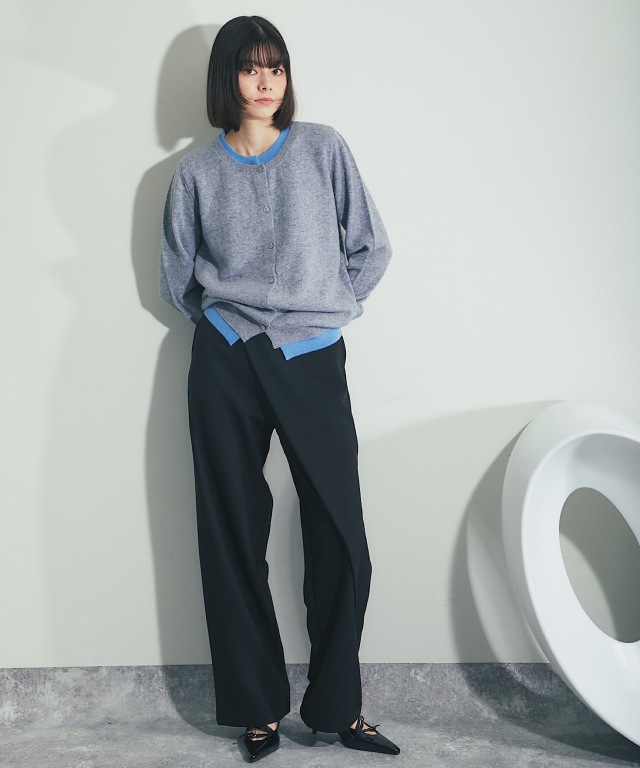 バイカラークルーネックウールニットカーディガン 【品番:so1-427】