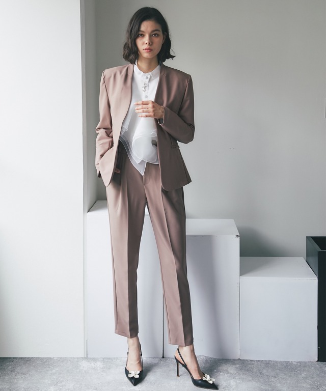 ノーカラージャケット＆テーパードパンツ2点セット 【品番:so1501】