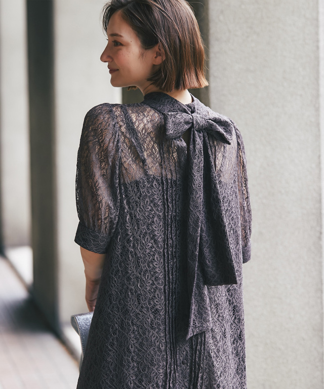 ブロンズ　パーティ　総レース ロングドレス　リボン 158553582_o1.jpg?