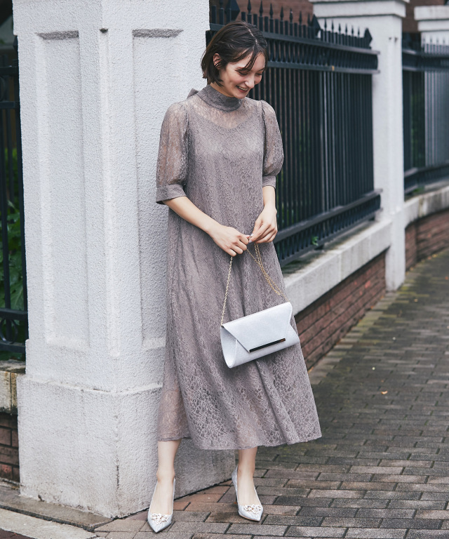 ブロンズ　パーティ　総レース ロングドレス　リボン 158553582_o1.jpg?