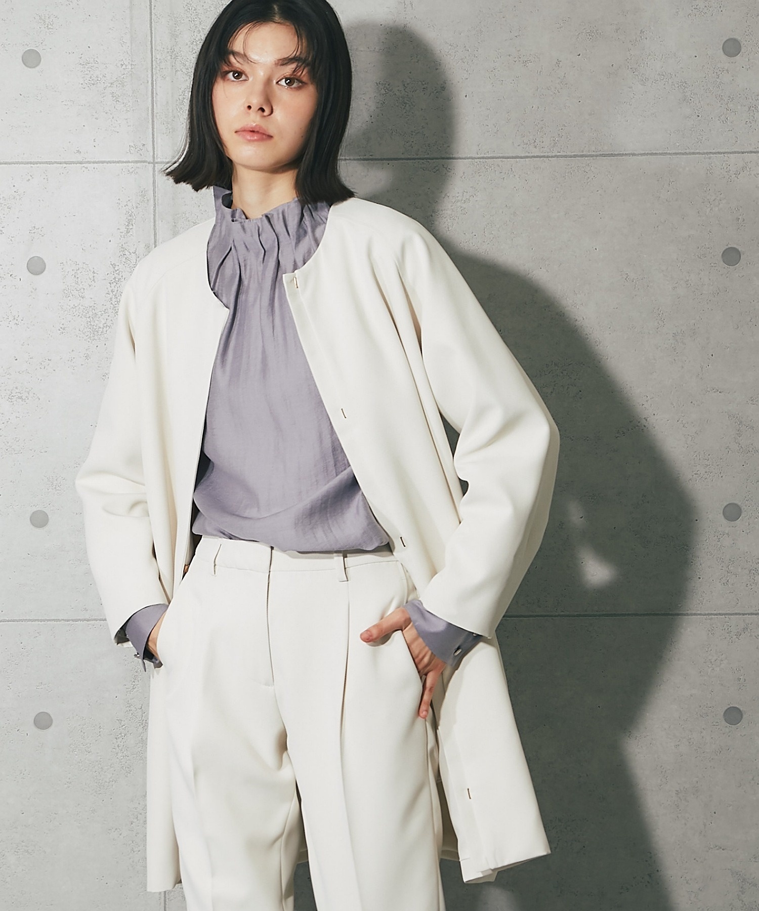 (ウォッシャブルタイプ/手洗い可能 ) 2WAY付け襟付きコクーンラインジャケット ミドル丈コート SMILE ORCHID【品番:so1-201J】