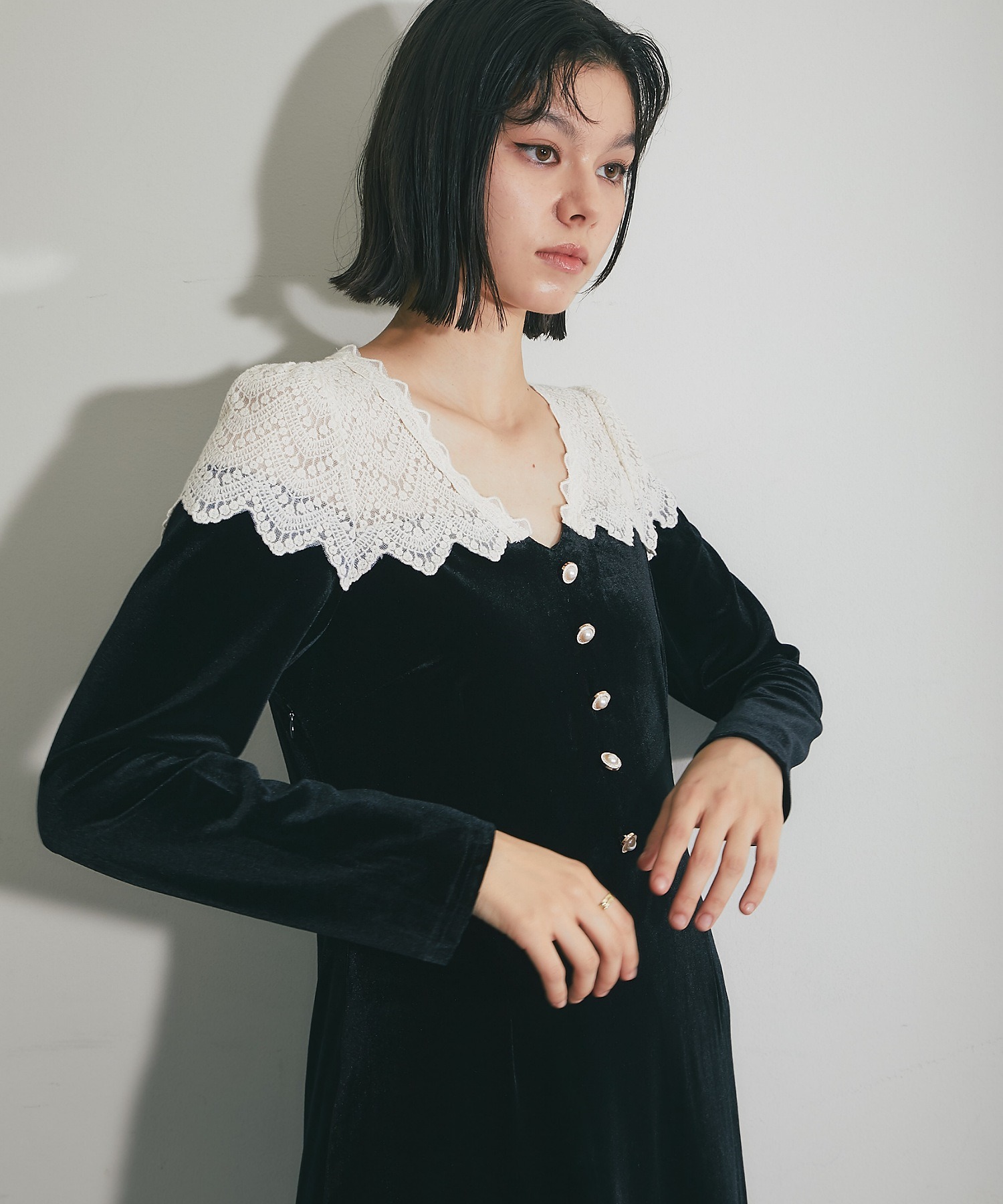 肩レースベロアロングワンピース【品番:so1-450】