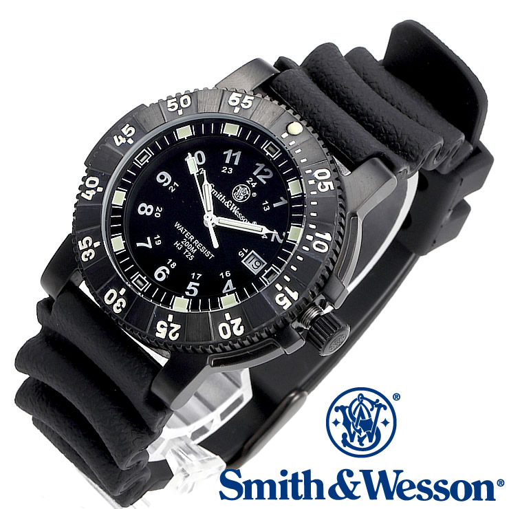 [正規品] スミス＆ウェッソン Smith & Wesson スイス トリチウム ミリタリー腕時計 SWISS TRITIUM 357 SERIES DIVER WATCH RUBBER BLACK SWW-357-R