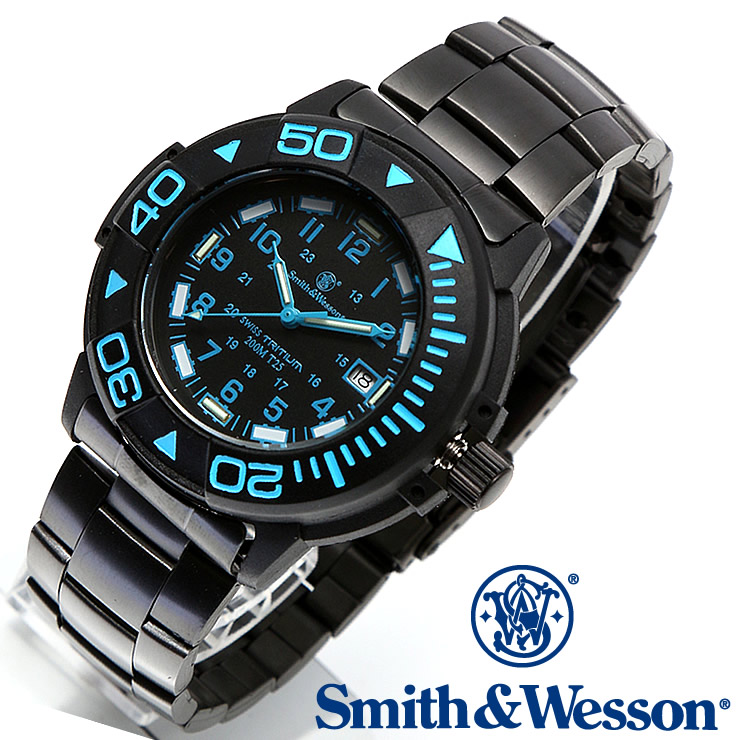 正規品] スミス＆ウェッソン Smith & Wesson スイス トリチウム ミリタリー腕時計 SWISS TRITIUM DIVER WATCH BLACK/BLUE SWW-900-BLU