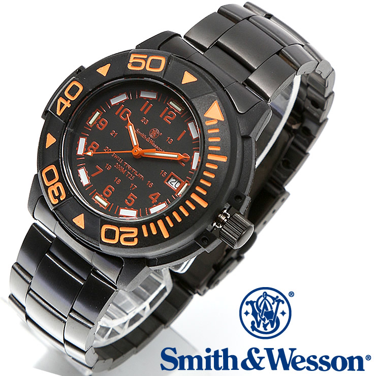 [正規品] スミス＆ウェッソン Smith & Wesson スイス トリチウム ミリタリー腕時計 SWISS TRITIUM DIVER WATCH BLACK/ORANGE SWW-900-OR