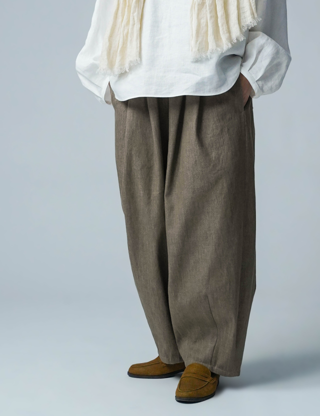 控えめな実力者 柔らかいカラーデニム サーカスパンツ/ モカベージュ b030b-mcg2