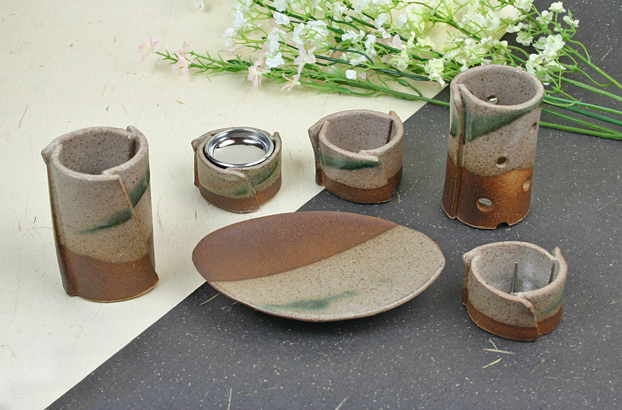 信楽焼創作仏具☆萌春緑変流し
