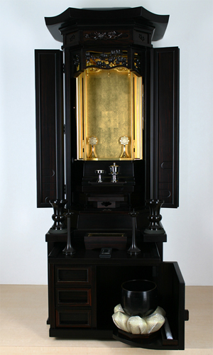 中古黒檀厨子仏壇☆地震対策☆贅沢に無垢を使用