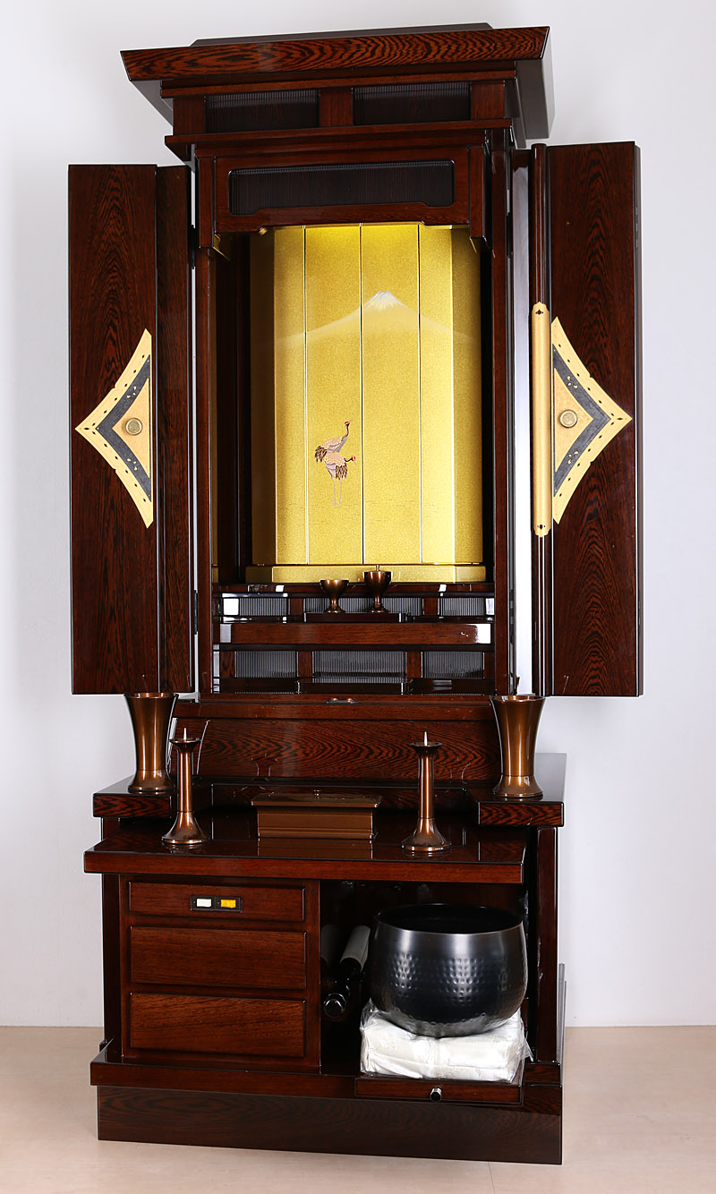 基本仏具新品！美品！美しい光沢！天然素材☆経机収納型厨子仏壇/鉄刀木【中古仏壇】