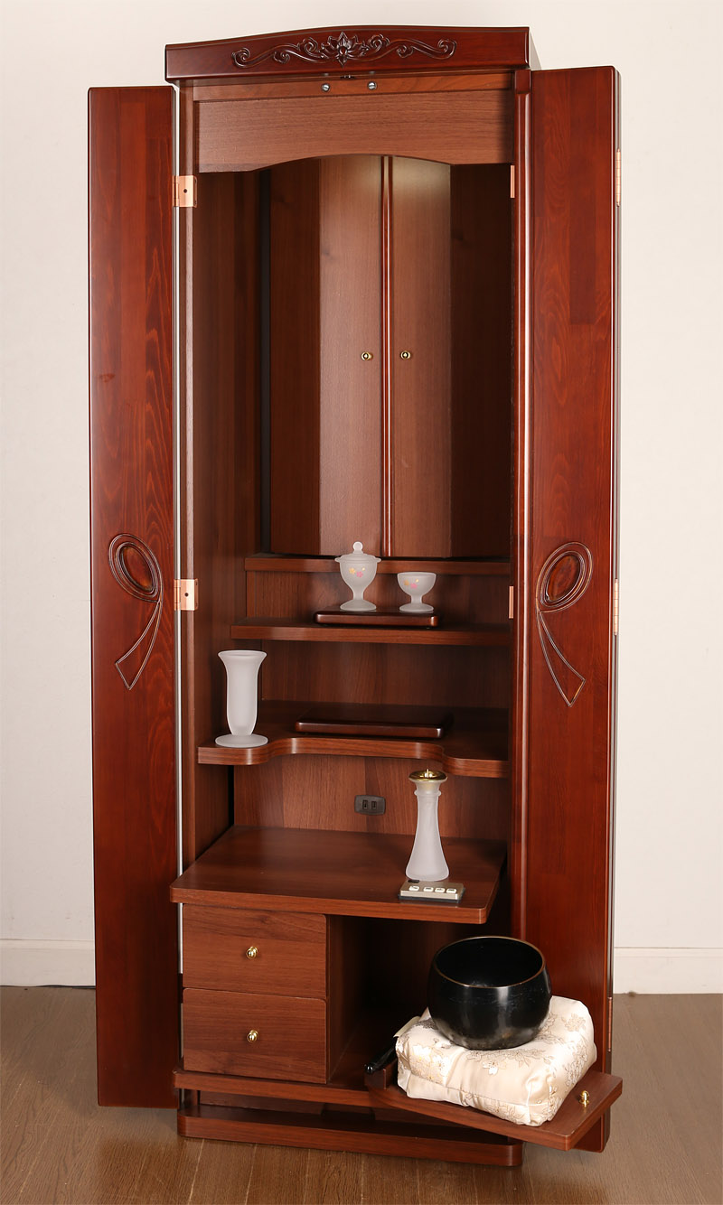 リボン/ダーク4枚扉【中古家具調仏壇】本体のみミラクルガード付き