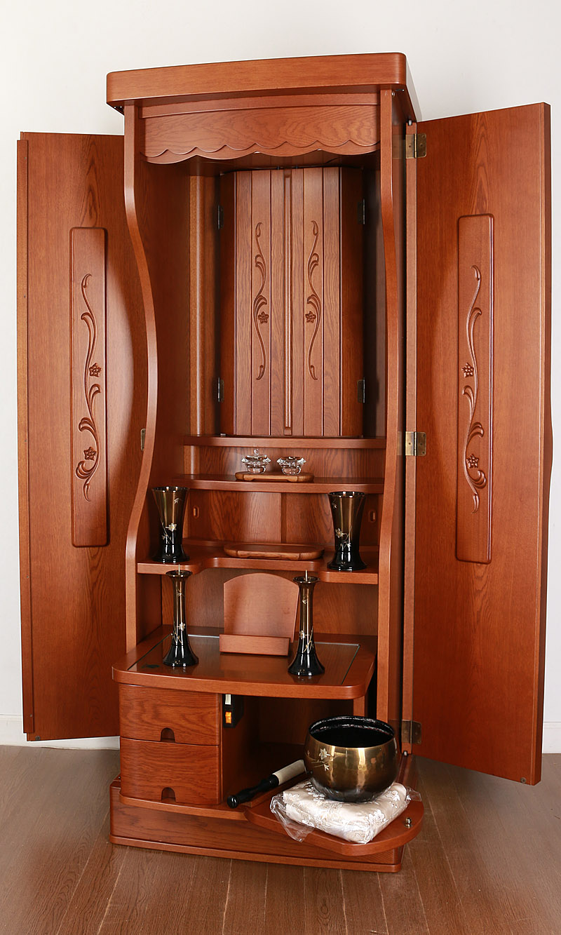 創価学会中古家具調仏壇タモ天然杢目