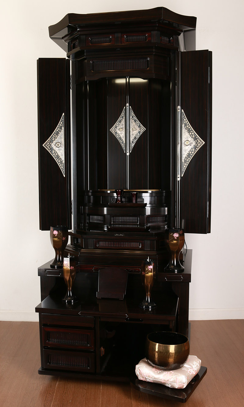 創価学会中古厨子型仏壇美勝黒檀【LED彩光厨子】