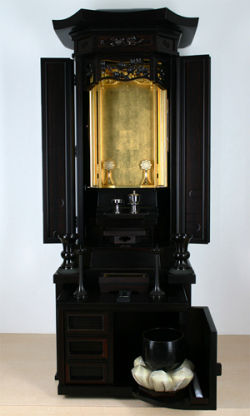 中古黒檀厨子仏壇☆地震対策☆贅沢に無垢を使用