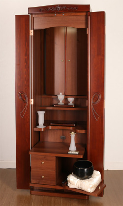 リボン/ダーク4枚扉【中古家具調仏壇】本体のみミラクルガード付き