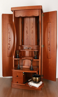 創価学会中古家具調仏壇タモ天然杢目