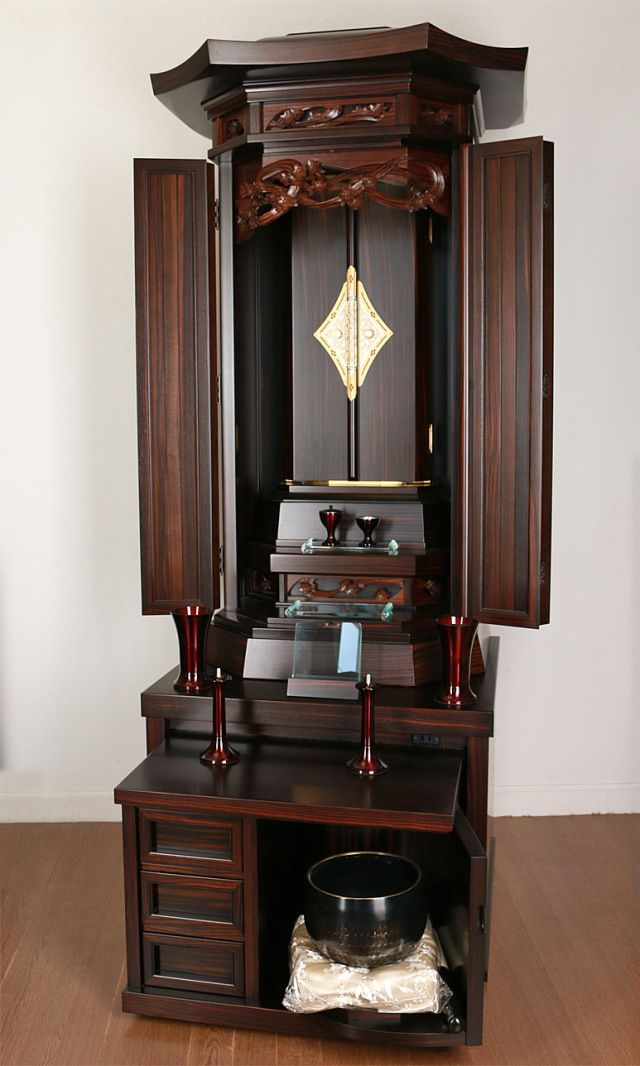 創価学会中古厨子仏壇本黒檀21号 金剛堂 LED照明 新品仏具