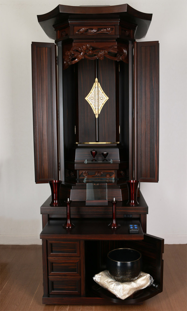 創価学会中古厨子仏壇本黒檀21号 金剛堂 LED照明 新品仏具