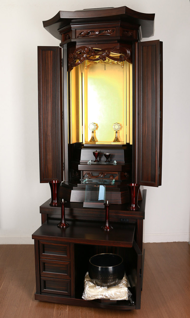 創価学会中古厨子仏壇本黒檀21号 金剛堂 LED照明 新品仏具