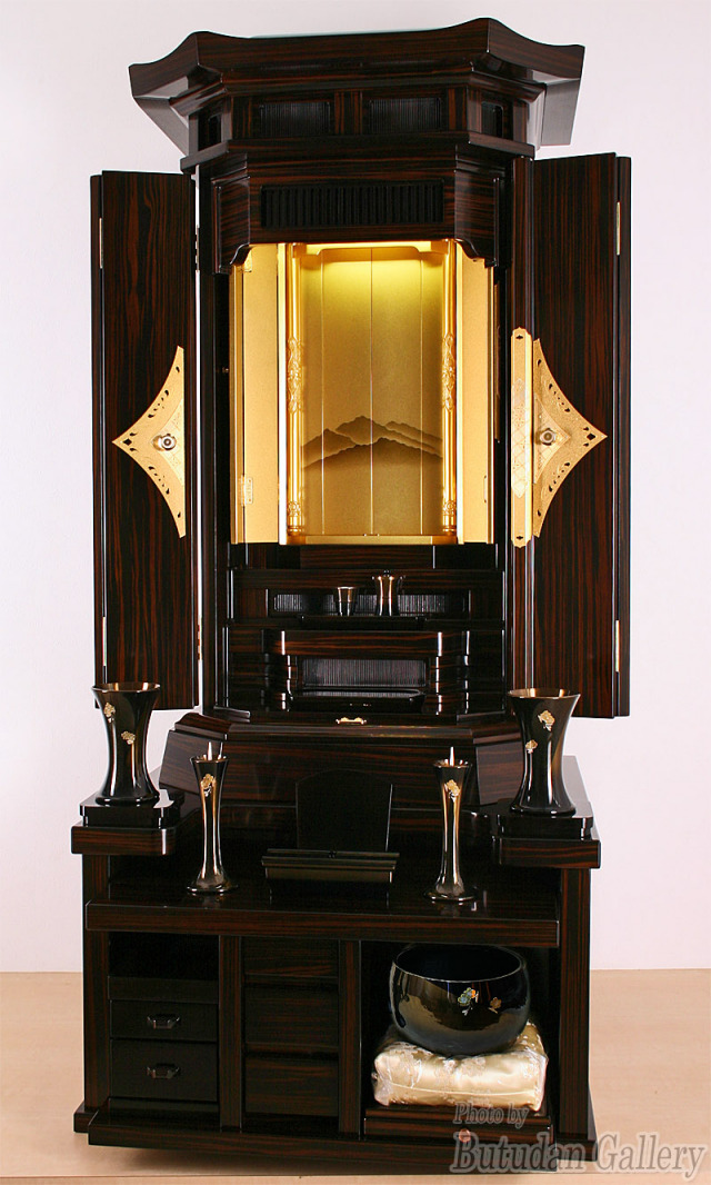 創価学会厨子仏壇新紅雲・黒檀スライドオープン