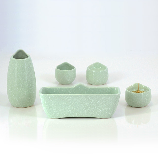 陶器 しずく グリーン 3.0寸～3.5寸 5具足セット