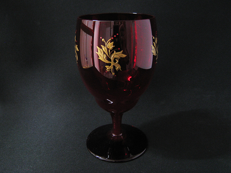 ボヘミアガラス エーゲルマン パネルグラス リキュールグラス レッド 金彩