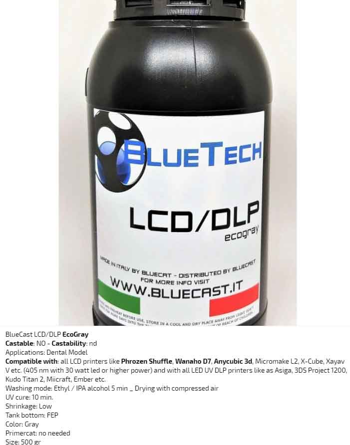 BlueCast　エコグレー（ベージュ）歯科モデルLCD / DLP レジン　光造形LCD/DLPプリンター用 (Wanaho D7、  Anycubic 3D、Zortrax、Prusa、Micromake L2、X-Cube、Xayav VなどのすべてのLCDプリンタ （30 W LED以上405 nm）） BlueCast Ecogray LCD/DLP 0.5 kg