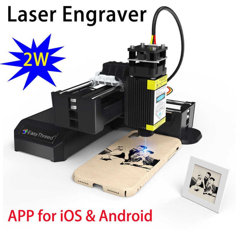 静音！軽量で簡単組立！彫刻100mm角！EasyThreed/エージースリーディー　 エントリレベルレーザー彫刻機、diyのクリエイティブな彫刻領域、モバイルアプリ、ワイヤレス接続、2w、100x100mm　【正規販売代理店】