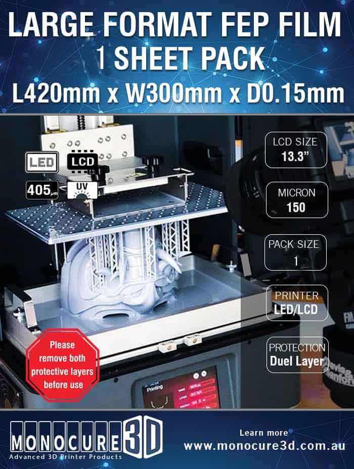 Monocure3D  SLA/LCD光造形式 3Dプリンター用大型FEPフィルム150ミクロン（Phrozen TransformなどMSLA/LCD 13.3インチ用スペアパーツ）
