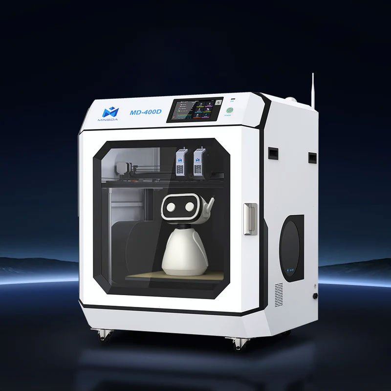 Minda3D/ミンダ３D  産業モデル：MD-400D IDEX ハイパースピード 3D プリンター 300mm/秒高速、オートレベリング、組立不要、350℃ノズルサポート高温フィラメント、デュアルマテリアルプリント、ビルドサイズ400x400x400mm【正規販売代理店】