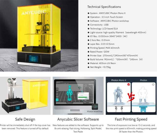 Anycubic Photon Mono X光造形式LCD 3Dプリンター（日本語取扱