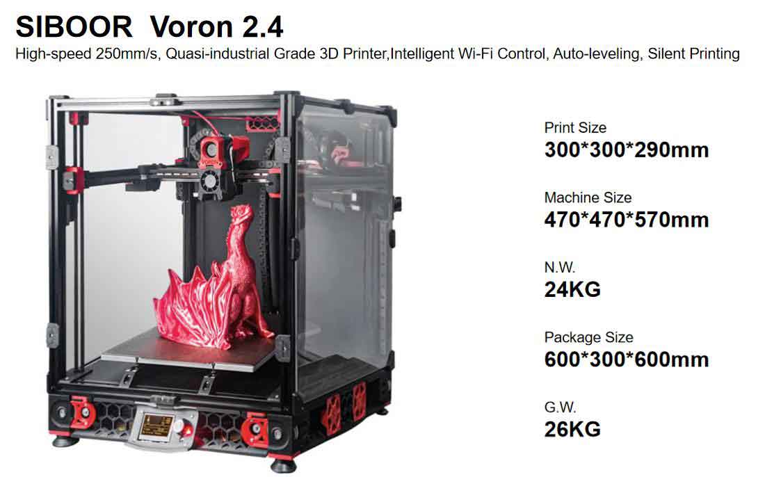 注目のVORON プロジェクト！SIBOOR Voron 2.4 3Dプリンター組立キット 300x300x290mm印刷サイズ/高速250mm/s、準工業グレード/Wi-Fi/オートレベリング/サイレント印刷【正規販売代理店】