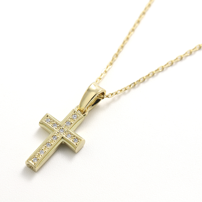 Small Gravity Cross Necklace - K18Yellow Gold w/Diamond