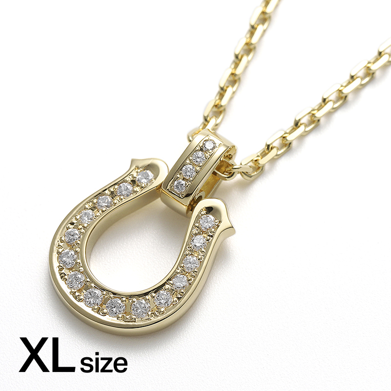 Extra Large Lux Horseshoe Pendant - K18Yellow Gold w/Diamond + K18Yellow Gold Square Chain 2.3mm