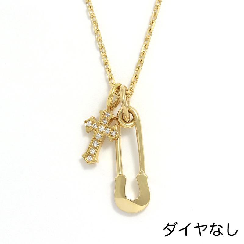 Safety Pin Charm + Little Cross Charm - K18Yellow Gold w/Diamond Set Necklace(セーフティーピンチャーム+リトルクロスチャーム - K18イエローゴールド w/ダイヤモンド セットネックレス) SYMPATHY OF Safety Pin Charm + Little Cross Charm - K18Yellow Gold w/Diamond Set Necklace(セーフティーピンチャーム+リトルクロスチャーム - K18イエローゴールド w/ダイヤモンド セットネックレス) SYMPATHY OF