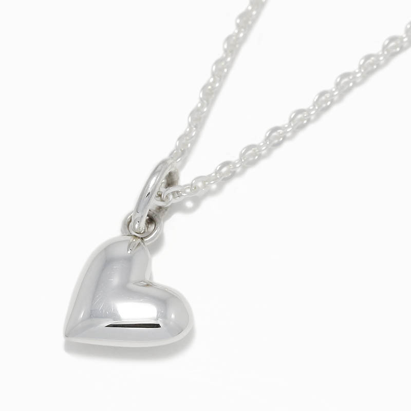 Smooth Heart Charm Necklace / All Silver