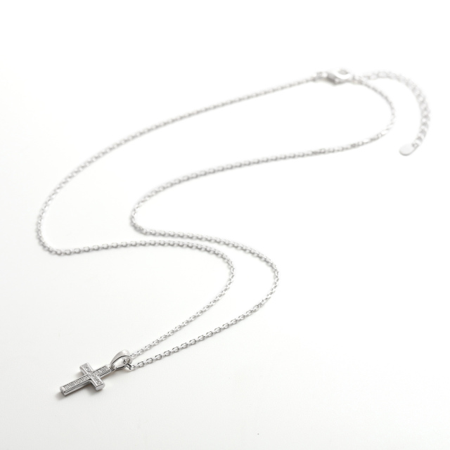 Small Gravity Cross Necklace - Silver w/CZ