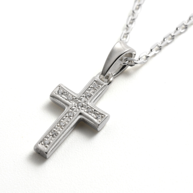 Small Gravity Cross Necklace - Silver w/CZ